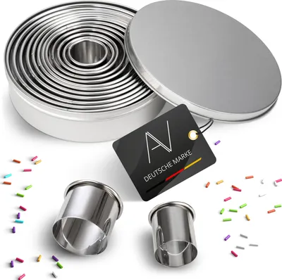 Produktbild von AVANA Edelstahl Ausstechformen 12 Stück Ringe Keksformen Cutter Set Speiseringe Keks Cookie Rund Plätzchen Ausstecher mit Aufbewahrungsbox