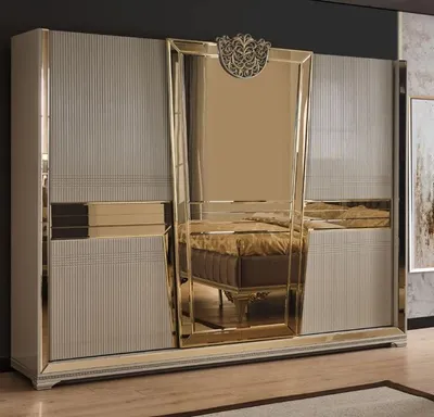 Immagine prodotto di Armadio Armadio Camera da letto Armadi Oro Grigio Legno Moderno Nuovo