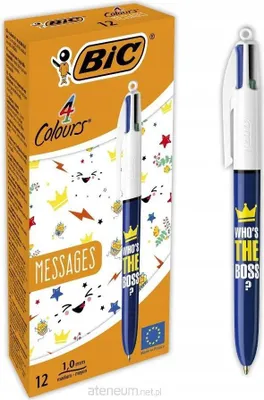 Image de Bic - Messages couleurs Biros 4 couleurs, moyen, couleurs d'encre classiques, boîte de 12