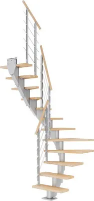 Produktbild von Pertura Mittelholmtreppe Malva Buche Leimholz Perlgrau 1/2-gewendelt 75 cm 11 Stufen / 12 Steigungen Grau (RAL 9006)
