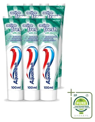 Immagine prodotto di 6 tubetti di dentifricio Aquafresh rinfrescante con mentolo, 75 ml - confezione grande - 6 pezzi