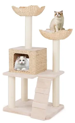 Immagine prodotto di Albero per gatti - Grattatore per gatti - Torre per gatti - Casetta per gatti - Palo per arrampicata - Colore: beige - Altezza: 122 cm