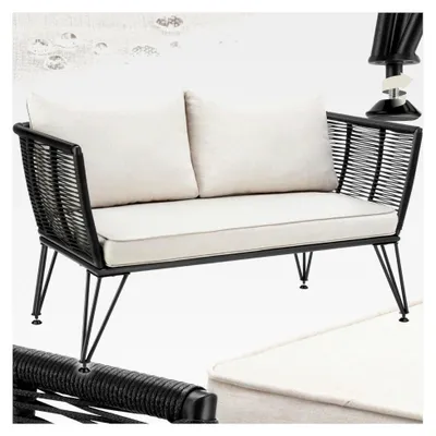 Produktbild von Rattan Lounge Sofa, Lounge Möbel für den Außenbereich, Balkonmöbel, Gartenmöbel, Gartensofa mit wetterfesten Kissen, Balkonmöbel für kleine Balkone, Wintergarten