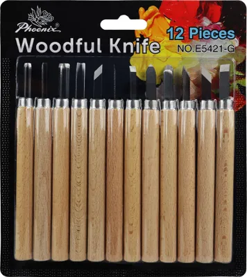 Produktbild von Schnitzmesser Set 12-tlg. Phoenix - Holz Schnitzwerkzeug & Linolschnitt Werkzeug - Profi Schnitzbeitel für Anfänger & Künstler – Ergonomischer Holzgriff
