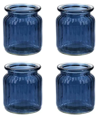 Produktbild von Windlichtglas 8x9cm Set 4 Stück Teelichthalter kleine Vasen blau