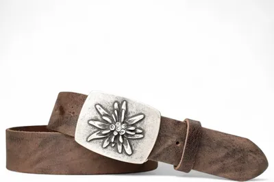 Produktbild von FRONHOFER Trachtengürtel Damen und Herren, Edelweiß Gürtelschnalle, 4 cm echt Ledergürtel