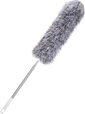 Produktbild von Teleskop-Staubwedel-Set mit 2 Mikrofaseraufsätzen, langer, ausziehbarer Teleskop-Staubwedel aus Edelstahl, waschbarer Staubwedel, extra lange Teleskopstange zur Fensterreinigung, Heizkörperreinigung (grau)