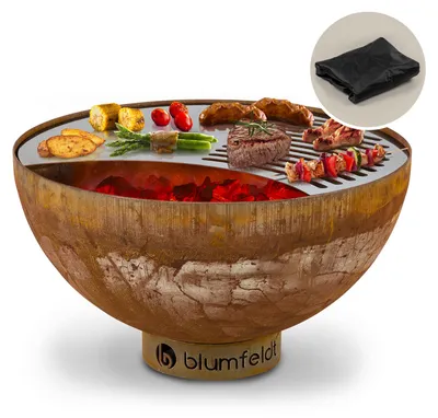 Zdjęcie produktu dla BlumfeldtSavage, palenisko ogrodowe z grillem, Ø 60,5 cm, stal, pokrowiec , kolor rdzy