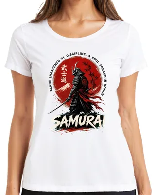 Obrázok produktu pre Samuraj, Bushido, Japonsko, Katana, Vojak, Fuji, Slnko, Retro, Y2K, Ronin, Dámske tričko, Biela, XL