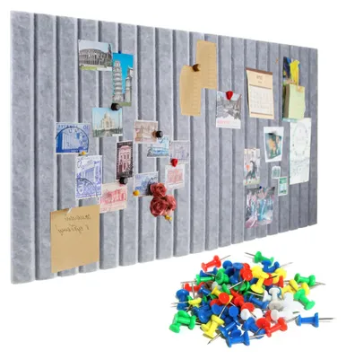 Image de Panneau d'affichage en feutre, dimensions 60x40 cm, adhésif, avec 30 punaises, pour bureau, maison, école (gris)