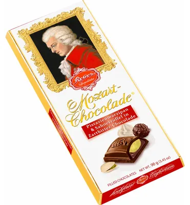 Produktbild von Reber Mozart Schokolade gefüllt mit Pistazien Marzipan Trüffel 98g