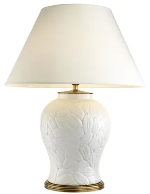Image de Casa Padrino Luxus Lampe de Table Céramique Blanc / Laiton Antique - Meubles de Salon