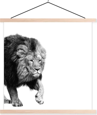 Produktbild von MuchoWow® Textilposter Löwe - Tiere - Schwarz - Weiß 40x40 cm mit holzfarbenen Rahmen - Posterleiste