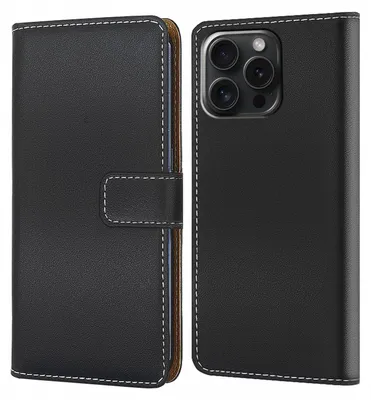 Produktbild von Handy Tasche für Apple iPhone 15 Pro Schutzhülle Bookstyle Etui Klapphülle Wallet Flip Cover Case Schwarz