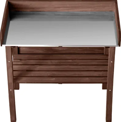 Produktbild von SucceBuy Pflanztisch aus Holz mit großzügiger Arbeitsfläche, Ablagefächern und Haken, ideal für Garten, Terrasse und Balkon, Braun, 780x380x820 mm