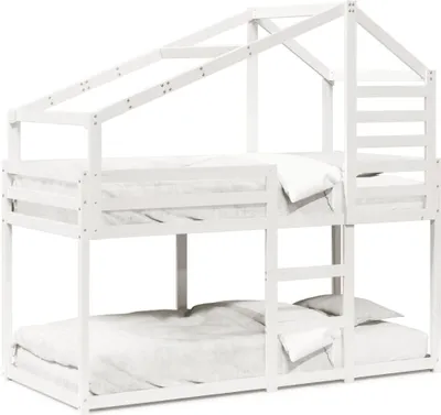 Obrázek produktu pro vidaXL Patrová postel se střechou bílá 90x190 cm z masivního borovicového dřeva