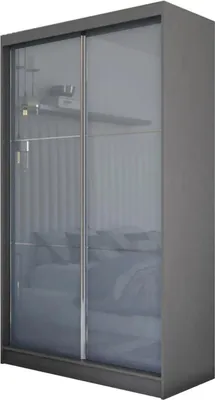 Produktbild von Schrank mit Schwebetüren VIVA 120cm - Kleiderschrank mit Schubkasteneinsätze & Kleiderstangen (Graphit)