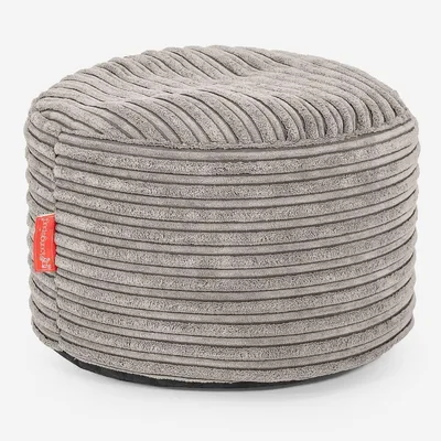 Produktbild von Kleiner runder Fußhocker und Sitzpouf aus nerzfarbenem Cord