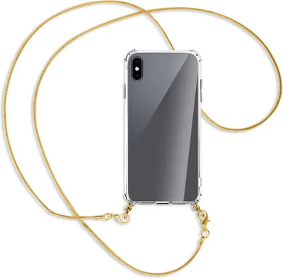 Produktbild von Handykette Backcover-Schutzhülle mit Band (Metall goldfarben) für Apple iPhone XS Max - goldfarbene Kette Snake
