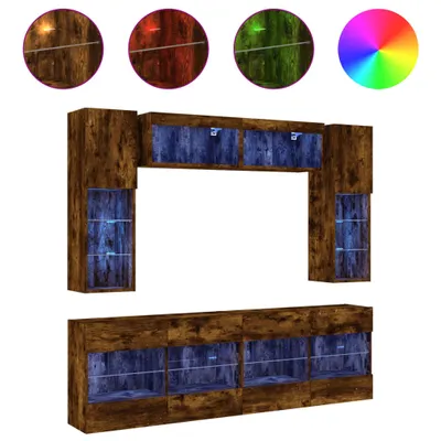 Productafbeelding van 6-delige Tv-wandmeubelset met LED-verlichting gerookt eiken