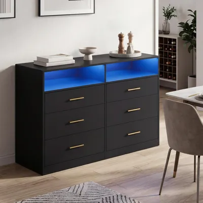 Produktbild von VASAGLE Kommode mit LED-Beleuchtung und Ladestation, 6 Schubladen, modern, Schlafzimmer Wohnzimmer, schwarz