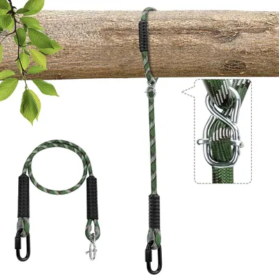 Zdjęcie produktu dla Mocowanie huśtawki 120 cm, uchwyt z liną i karabińczykiem, regulowane, do użytku na zewnątrz