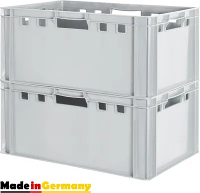 Produktbild von 2 Stück E3 Fleischkiste Kiste Eurobox Lebensmittelecht Metzgerkiste Box Aufbewahrungsbox Kunststoff Wanne Plastik Stapelbar Lagerkiste 60 x 40 Grau Kingpower
