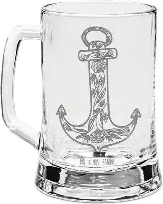 Produktbild von Mr. & Mrs. Panda Krug Anker Blau - Transparent - Geschenk, Lustige Sprüche, Bierhumpen, Humpen, Seidel, Gravur Bierkrug, Glas