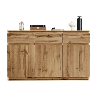 Produktbild von Sideboard mit 3 Türen und 3 Schubladen in originaler Holzoptik Kommode Multifunktionales Schuhschrank 135*40*81cm