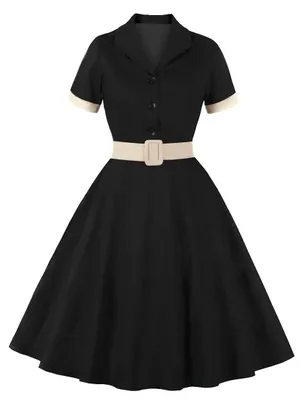 Produktbild von Damen Kerbe Revers Vintage V-Ausschnitt Cocktail Swing Kleid 50er 60er Jahre But