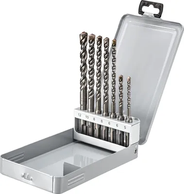 Produktbild von Hammerbohrer-Set mit SDS-Plus Aufnahme, 7-teilig, Durchmesser 5 bis 12 mm, Arbeitslängen 50 und 100 mm