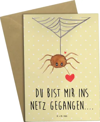 Produktbild von Mr. & Mrs. Panda neujahrskarte Spinne Agathe Liebe - Gelb Pastell - Geschenk, einladungskarten, Grußkarten, weihnachtskarten, Liebesgeschenk, dankeskarten, Beileidskarte