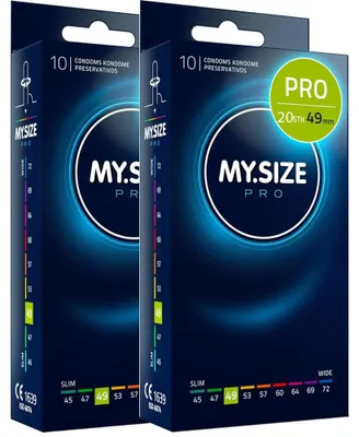 Produktbild von MY.SIZE PRO 20 Stück 49mm Elite Kondome, schlank, hochgradig reines Vytex Latex für wenig Geruch, super leicht zu öffnen und abzurollen