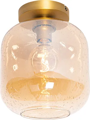 Zdjęcie produktu dla QAZQA – Design Lampa sufitowa I Lampa sufitowa I Lampa I Lampa z mosiądzu i brązowego szkła – Zuzanna I Salon I Sypialnia – Okrągła – Pasuje do żarówek LED E27