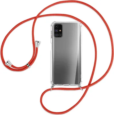 Produktbild von Handykette Backcover-Schutzhülle mit Band (Metall silberfarben) für Samsung Galaxy M31s - rot