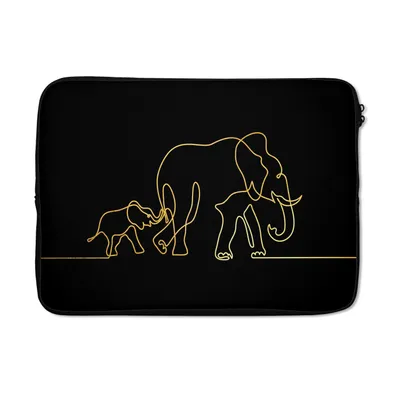 Produktbild von MuchoWow® Laptop Hülle 14 ZollElefant - Gold - Schwarz - Minimalismus Laptoptasche - Laptoptasche - Stoßsicher - Schutzhaube