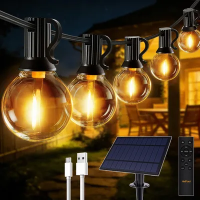 Solar-Lichterkette 10 m, 16+1 warmweiße G40 LED, Fernbedienung, dimmbar