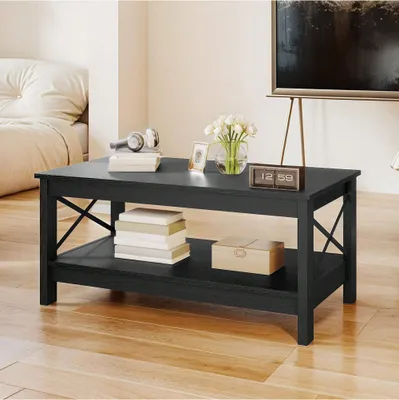 Produktbild von BALCONERA Couchtisch, Wohnzimmertisch, Beistelltische, 2-stückiger, 100 x 55,3 x 45 cm, Schwarz
