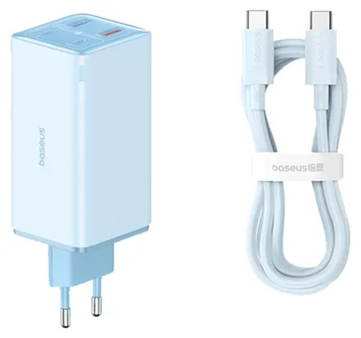 Obrázek produktu pro Baseus Síťová nabíječka 230 V GaN6 Pro (P10162705312-00) – 2x USB, 2x Type-C, 100 W, s kabelem Type-C, 100 W, 20 V, 5 A, 1 m – modrá