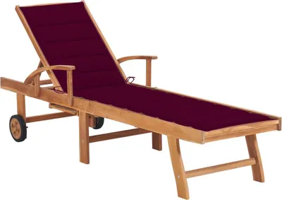 Produktbild von Sonnenliege mit Auflage Weinrot Massivholz Teak