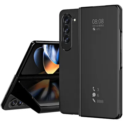 Obrázek produktu pro Pouzdro na Samsung Galaxy Z Fold 5 průhledný zrcadlový kryt, stojánek zPolyuretankůže černé