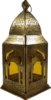 Produktbild von Orientalische Metall/Glas Laterne in Marrokanischem Design, Windlicht, Mehrfarbig, Glas,Metall,Eisen, Farbe: Gelb, 30*13*13 cm