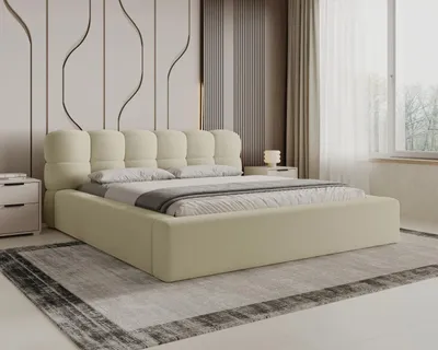 Produktbild von Chilly Möbel Design Bett Milan - Komfort Polsterbett mit Bettkasten, Metallrahmen, Stauraum und gepolstertem Kopfteil 200x200 cm / Bouclé / Beige