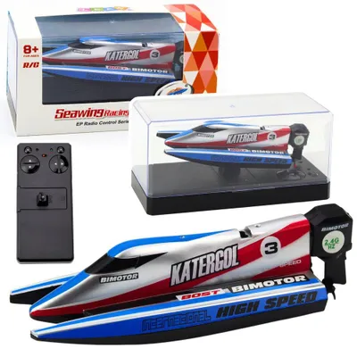 Image de Bateau à moteur télécommandé Rc bleu/argent 14Cm