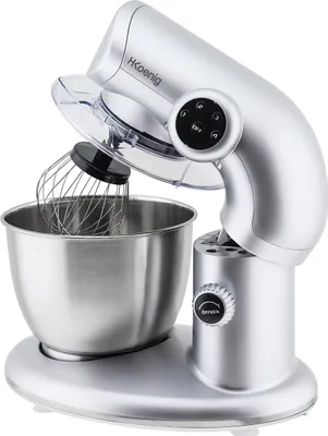 Image de H.Koenig KM80 Mélangeur à pâte professionnel, puissance 1000 W, capacité 5,5 l, 4 vitesses, jusqu'à 2 kg de pâte, bras avec tête couchée et mobile, inox, 80 dB, couleur grise