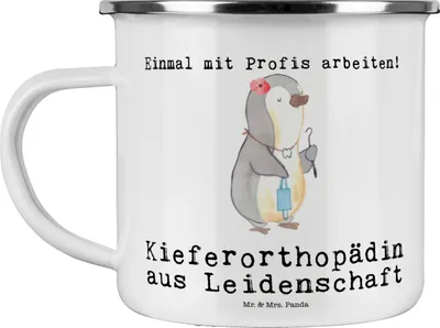 Produktbild von Mr. & Mrs. Panda Teetasse Kieferorthopädin Leidenschaft - Weiß - Geschenk, Emaille Becher, Pott, Tasse, Haferl, Teebecher