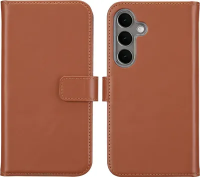 Immagine prodotto di Custodia a libro in vera pelle Selencia per Samsung Galaxy S25 Plus - Marrone chiaro
