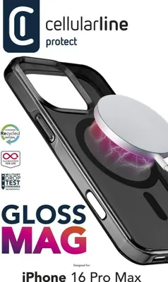 Produktbild von Cellularline Gloss Mag - iPhone 16 Pro Max Schutzhülle mit Magneten zum Laden und Verbinden mit dem Ladegerät MagSafe, Cover, Apple, iPhone 16 Pro Max, 17,5 cm (6.9"), Schwarz