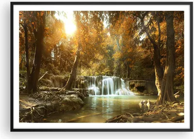 Produktbild von Gerahmtes Poster - Schwarzer Rahmen - Park Wasserfall Wasser - 100x70 cm - Wand Bild - Wanddeko - Wandbilder - Wandposter - Bilderrahmen - Bilder - Kunstdruck - Wandbild - P2BAA100x70-3789