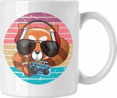 Produktbild von Trendation - Cooler Roter Panda Tasse Musik Kinder Geschenkidee für Jungs Mädchen Lustige Grafik (Weiß)